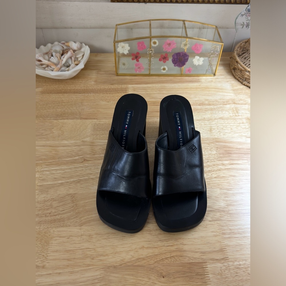 Vintage Y2K Tommy Hilfiger Black Leathrt Square Toe Block Heel - Picture 10 of 10